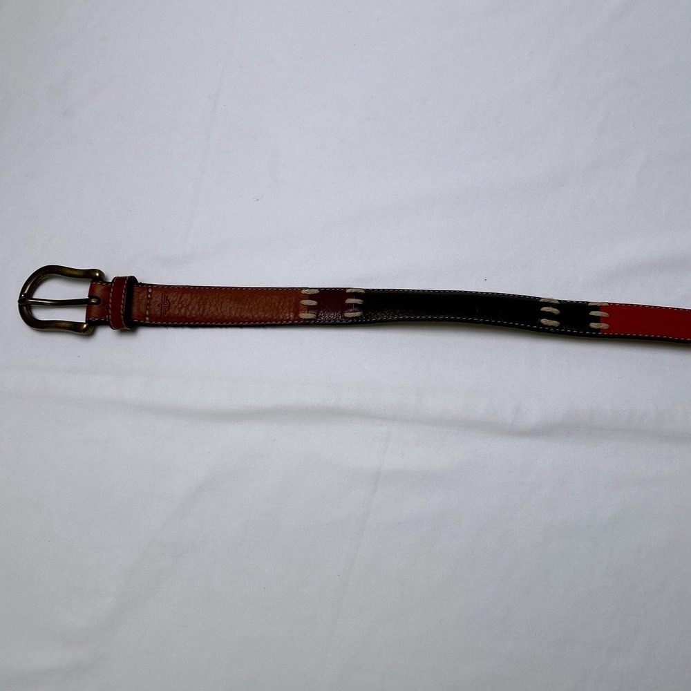 Dockers Patchwork Whipstitch Leather Casual Belt Size Medium Brown Black Red